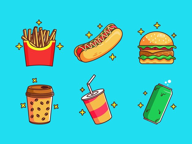 Plik wektorowy zbiór ilustracji o fast foodzie