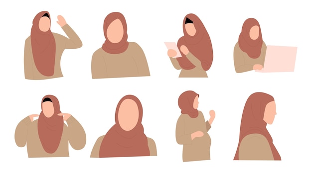 Plik wektorowy zbiór ilustracji wektorowych kobiet noszących hidżab