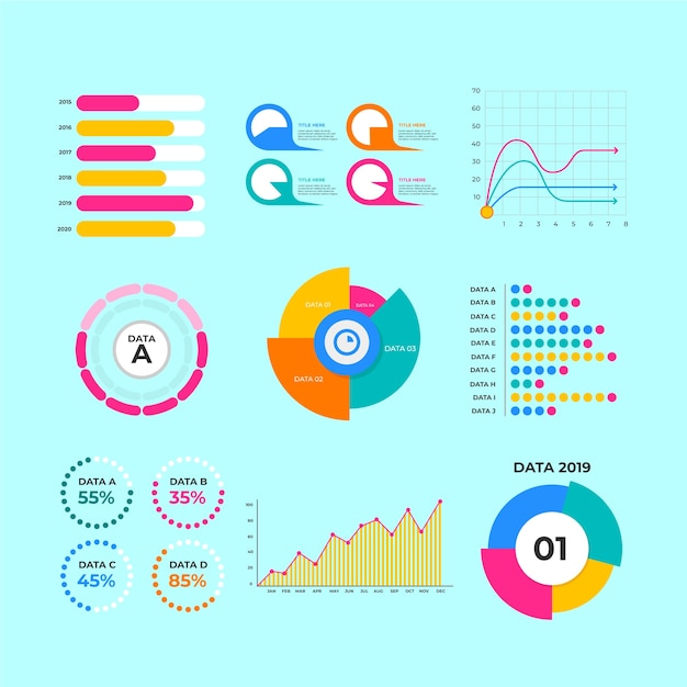 Zbiór płaskich elementów do infografiki