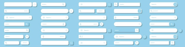 Zbiór Pól Wyszukiwania Z Cieniem Zestaw Elementów Paska Wyszukiwania Dla Przeglądarki Z Polem Tekstowym I Przyciskiem Wyszukiwania Ramka Paska Wyszukania Z Ikoną Powiększenia