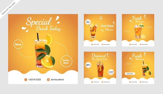 Zbiór Postów Na Instagramie Vector Ice Tea Drink Menu