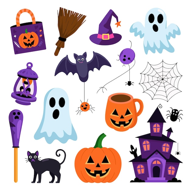 zbiór przedmiotów halloween, w tym temat halloween