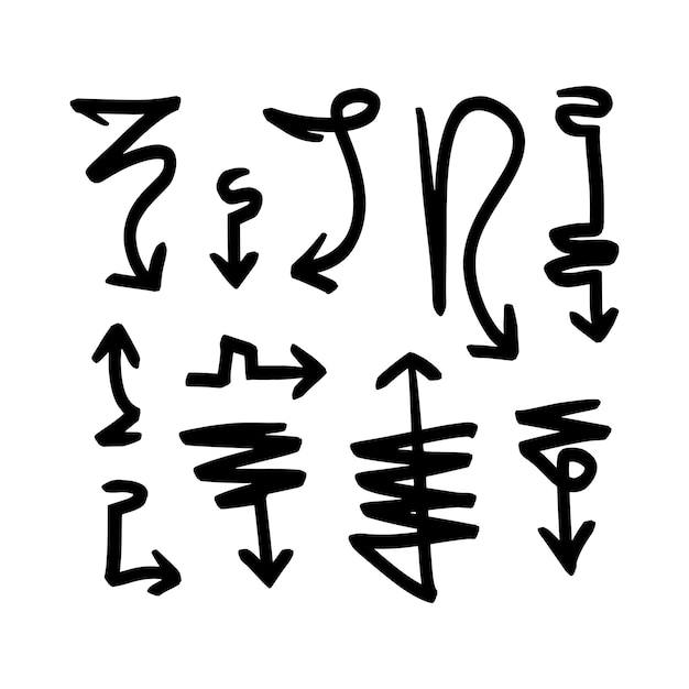 Plik wektorowy zbiór ręcznie narysowanych strzałek ustaw proste strzały odizolowane na białym tle marker doodle