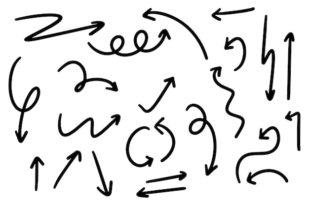 Zbiór Ręcznie Narysowanych Strzałek Zbiór Zakrzywionych Strzałek Wektorowych Izolowane Białe Tło