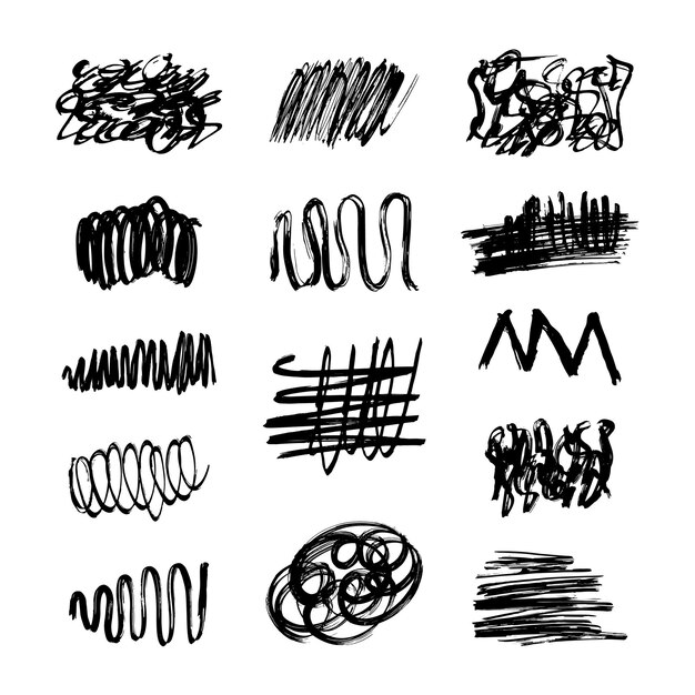 Zbiór ręcznie rysowanych tekstur atramentowych Doodle Shapes Vector Design