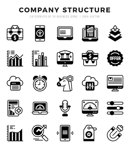 Zbiór struktury firmy 25 Lineal Filled Icons Pack