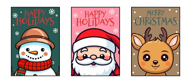 Zbiór świątecznych Zestawów Wektorowych Snowman Santa Reindeer