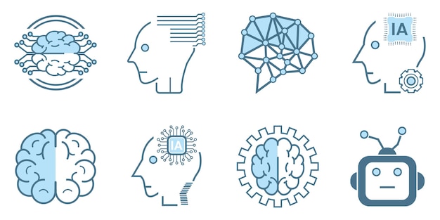 Plik wektorowy zbiór symboli sztucznej inteligencji (set) izolowana linia maszyny (ai)