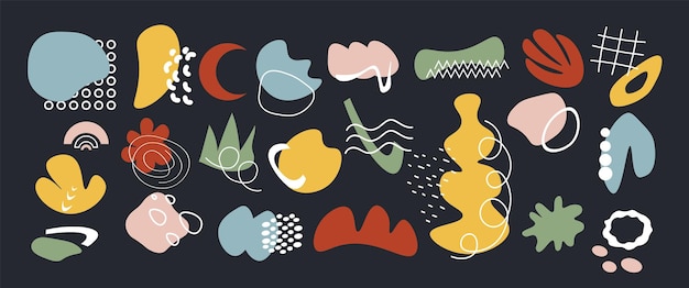 Zbiór wektorowych abstrakcyjnych kształtów Izolowane kreatywne obiekty o różnych kształtach Nowoczesny kolor geometryczny szablon do projektowania Ilustracja w stylu płaskim