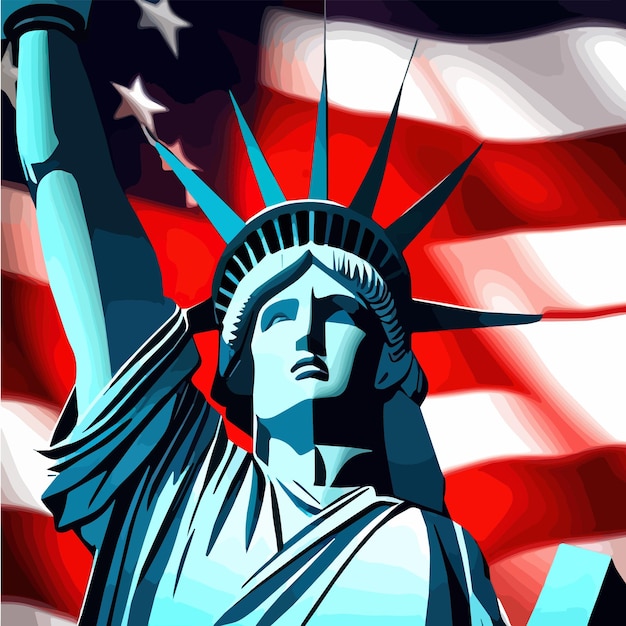 Zbliżenie posągu wolności z amerykańską flagą w ilustracji wektorowej tła
