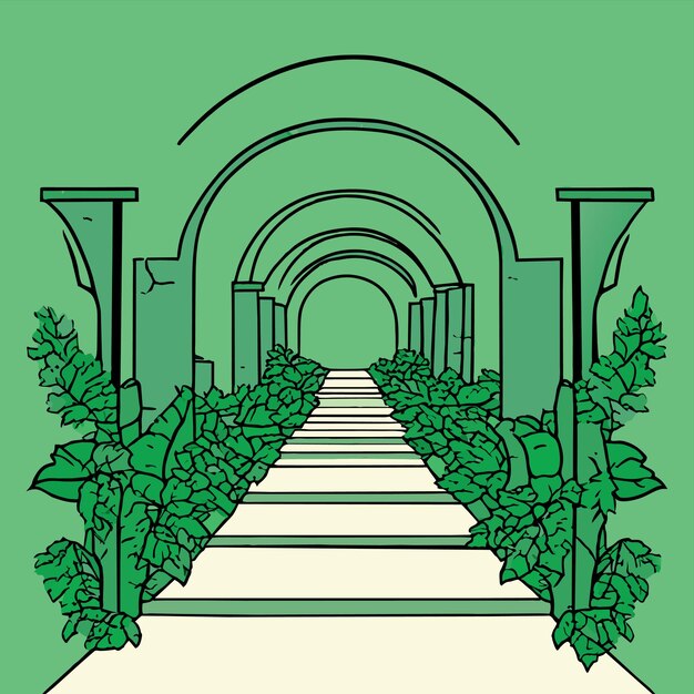 Zdjęcie Betonowej ścieżki Z Zielonymi Roślinami Po Bokach Ilustracja Wektorowa