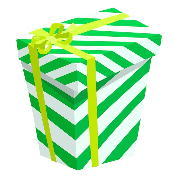 Zdobione paski zielone pudełko z kokardą Wektor ilustracja kreskówka na białym tle