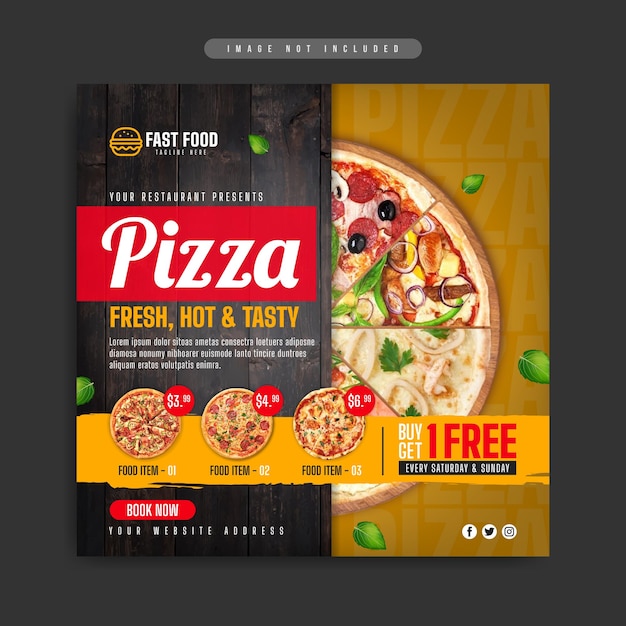 Plik wektorowy zdrowa restauracja fast food pizza sprzedaż marketing biznesowy szablon postu w mediach społecznościowych