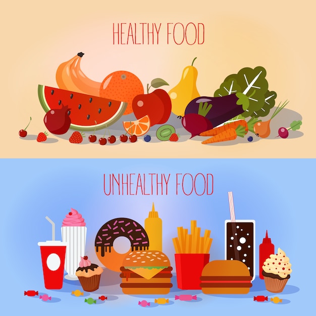 Plik wektorowy zdrowa żywność i niezdrowe jedzenie