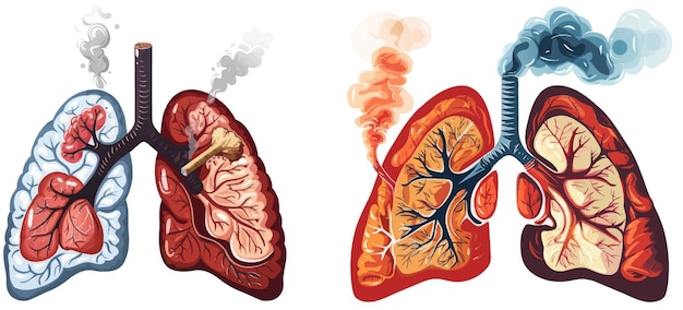 Plik wektorowy zdrowe i niezdrowe płuca koncepcja szkodliwości tytoniu i zanieczyszczenia