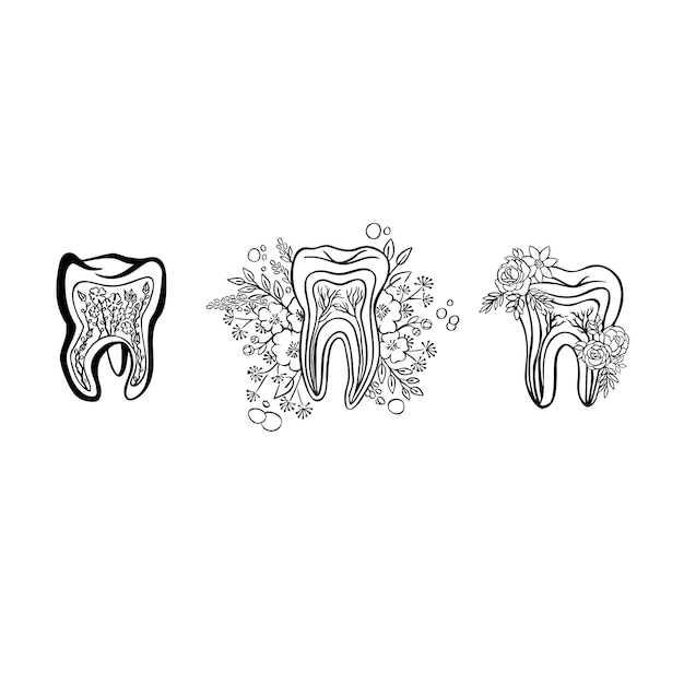 Zdrowe Zęby I Monochromatyczny Wektor Higieny Jamy Ustnej
