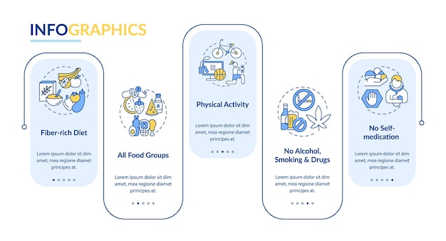 Zdrowie Wątroby Potrzebuje Szablonu Wektor Infografikę. Aktywność Fizyczna, Zakaz Palenia Elementów Projektu Prezentacji. Wizualizacja Danych W 5 Krokach. Wykres Osi Czasu Procesu. Układ Przepływu Pracy Z Ikonami Liniowymi