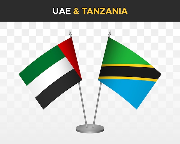 Zea Zjednoczone Emiraty Arabskie Vs Tanzania Flagi Na Biurko Makieta 3d Ilustracji Wektorowych Flagi Stołowe