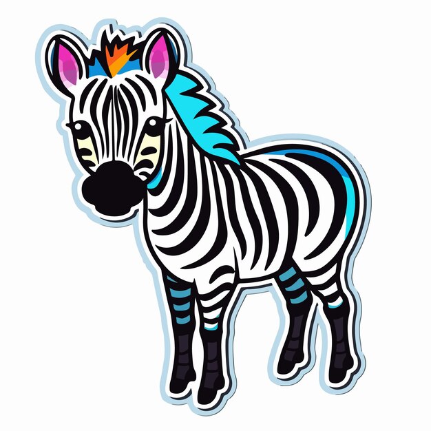 Plik wektorowy zebra naklejka projekt graficzny uroczy szczęśliwy kawaii styl kolorowy