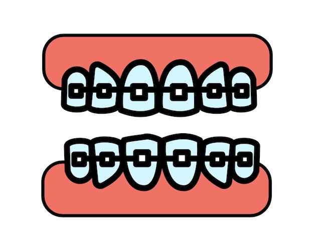 Plik wektorowy zęby z szelkami, dental row z szelkami, higiena jamy ustnej.
