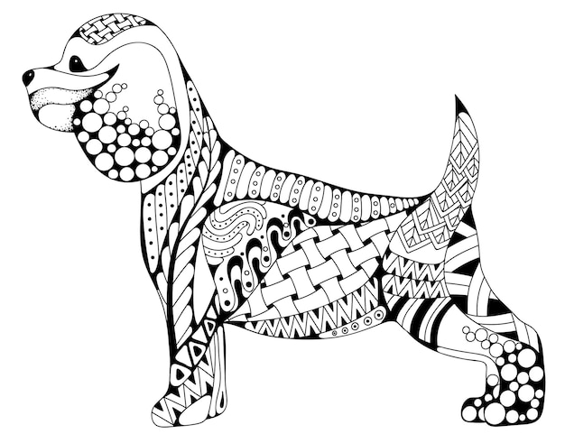 Zentangle Cocker Spaniel pies na białym tle na białym tle szkicu dla dorosłych kolorowanki antystresowy