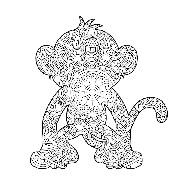 Zentangle Małpa Mandala Kolorowanka Dla Dorosłych Kolorowanka Dla Zwierząt Antystresowa Kolorowanka