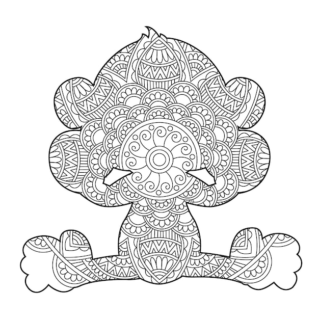 Plik wektorowy zentangle małpa mandala kolorowanka dla dorosłych kolorowanka dla zwierząt antystresowa kolorowanka