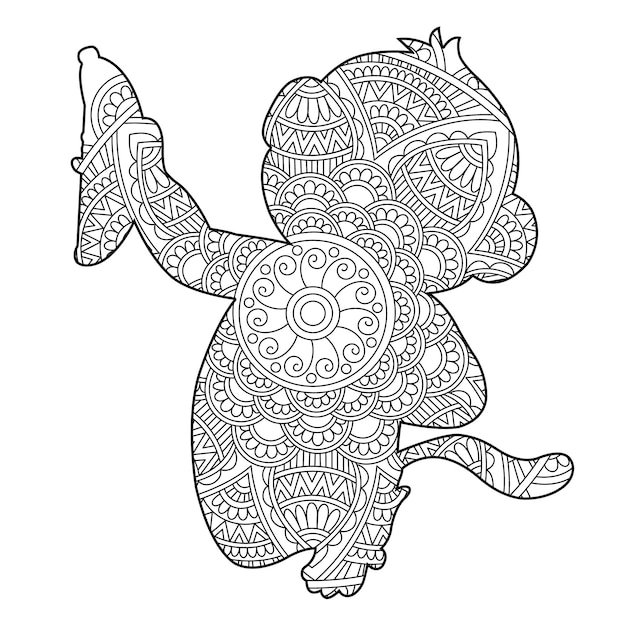 Plik wektorowy zentangle małpa mandala kolorowanka dla dorosłych kolorowanka dla zwierząt antystresowa kolorowanka