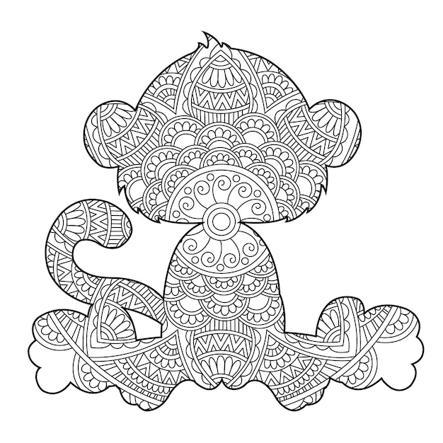 Plik wektorowy zentangle małpa mandala kolorowanka dla dorosłych kolorowanka dla zwierząt antystresowa kolorowanka