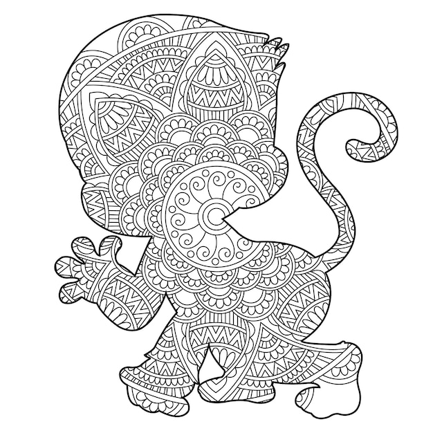 Plik wektorowy zentangle małpa mandala kolorowanka dla dorosłych kolorowanka dla zwierząt antystresowa kolorowanka