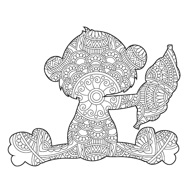 Zentangle Małpa Mandala Kolorowanka Dla Dorosłych Kolorowanka Dla Zwierząt Antystresowa Kolorowanka