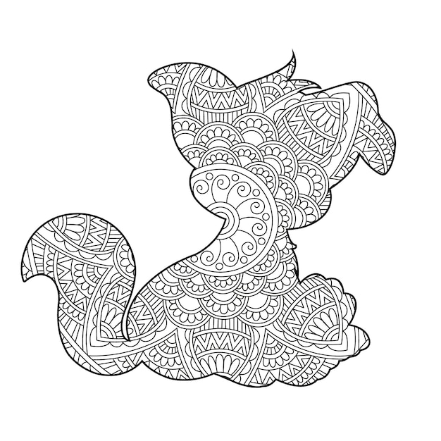 Zentangle Pies Mandala Kolorowanka Dla Dorosłych Boże Narodzenie Pies I Kwiatowe Zwierzę Kolorowanka Antystr