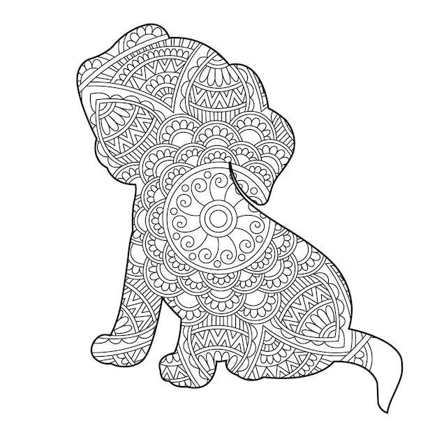 Plik wektorowy zentangle pies mandala kolorowanka dla dorosłych boże narodzenie pies i kwiatowe zwierzę kolorowanka