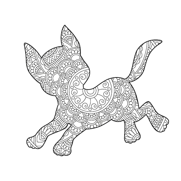 Plik wektorowy zentangle pies mandala kolorowanka dla dorosłych boże narodzenie pies i kwiatowe zwierzę kolorowanka