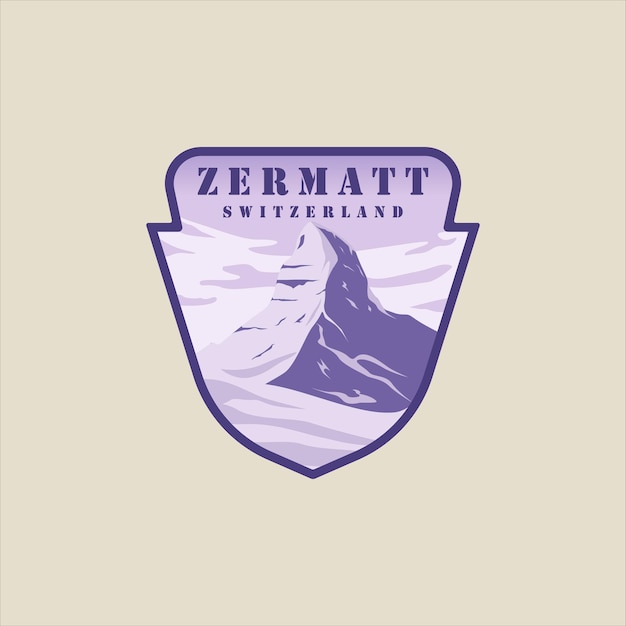 Zermatt Szwajcaria Godło Logo Wektor Ilustracja Szablon Projekt Graficzny Alpy Szwajcarskie Zima śnieg Sztandar Dla Podróży Lub Turystyki
