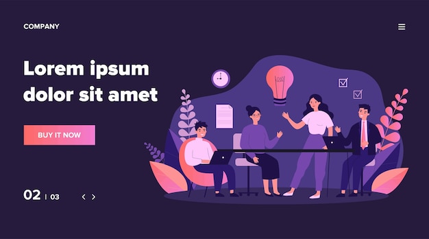 Plik wektorowy zespół biznesowy pracujący razem, burza mózgów, omawianie pomysłów na projekt. ludzie spotykający się przy biurku w biurze. ilustracja do coworkingu, pracy zespołowej, koncepcja obszaru roboczego