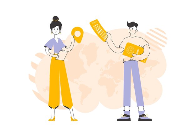 Zespół wycieczek podróżniczych Styl liniowy Ilustracja wektorowa