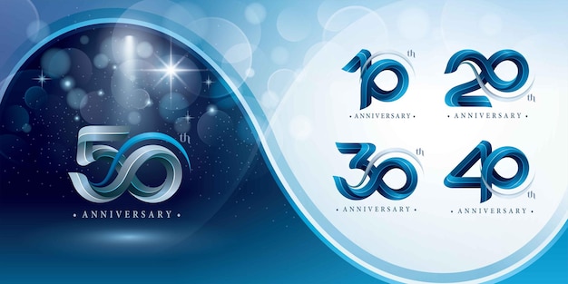 Zestaw 10 Do 50 Lat Rocznicowy Projekt Logotypu świętowanie Rocznicowe Logo Blue Twist Infinity