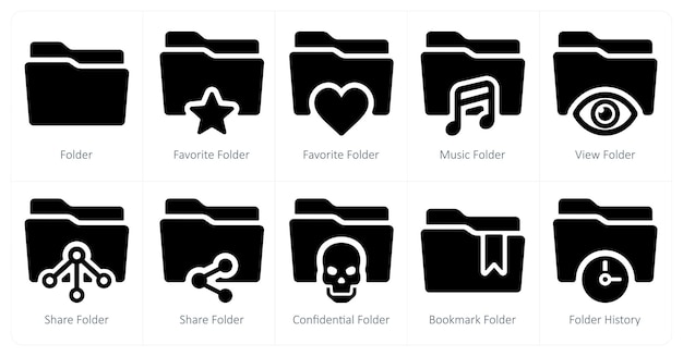 Zestaw 10 ikon folderu jako folder ulubiony folder folder muzyczny
