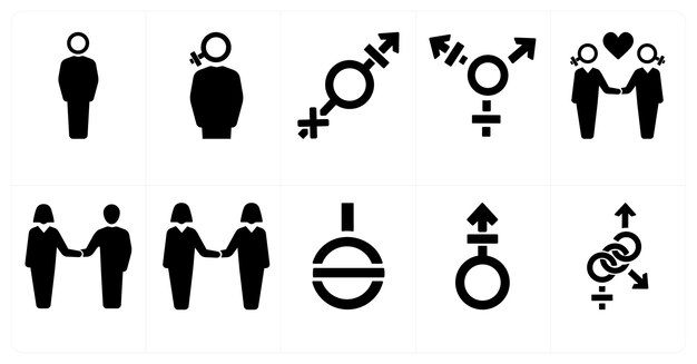 Zestaw 10 ikon płciowych jako symbol dumy biseksualnej