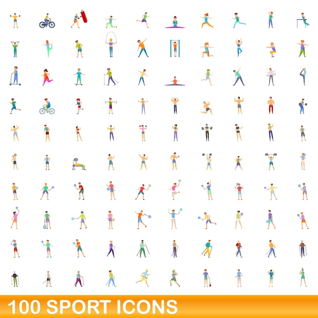 Zestaw 100 ikon sportu, styl kreskówki