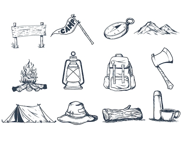 zestaw 12 kempingów Clipart