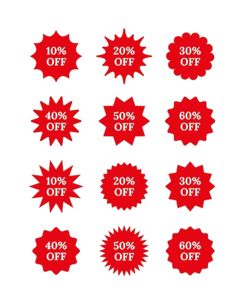 Zestaw 12 kształtów starburst na białym tle Kolekcja etykiet produktów z etykietami Star burst price stickers