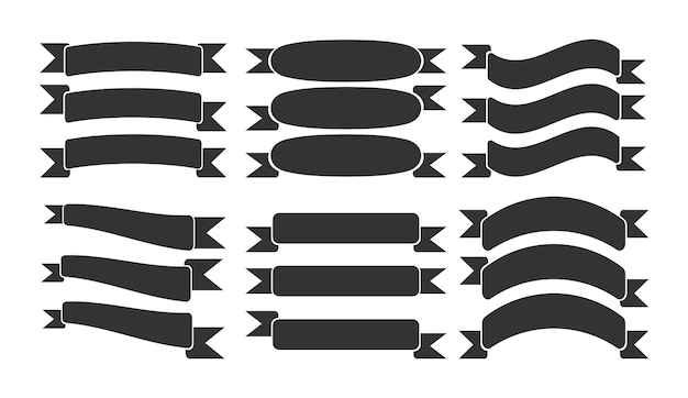 Zestaw 18 Prostych Wstążek Do Etykiet Banerowych. Sylwetka Element Ramki Tekstowej