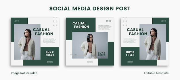 Zestaw 3 Edytowalnych Szablonów Projektowanie Mediów Społecznościowych Post Z Minimalistycznym I Nowoczesnym Stylem Motyw Koloru Zielonego Nadaje Się Do Sprzedaży Baner Promujący Promocję Prezentacja Reklama Układ Sprzedaży Mody