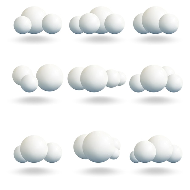 Zestaw 3D Białej kuli chmury. Szablon dla swojego projektu. Ilustracja wektorowa
