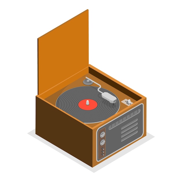 Zestaw 3d izometrycznych płaskich wektorów starożytnych gramofonów sprzęt muzyczny retro pozycja 1