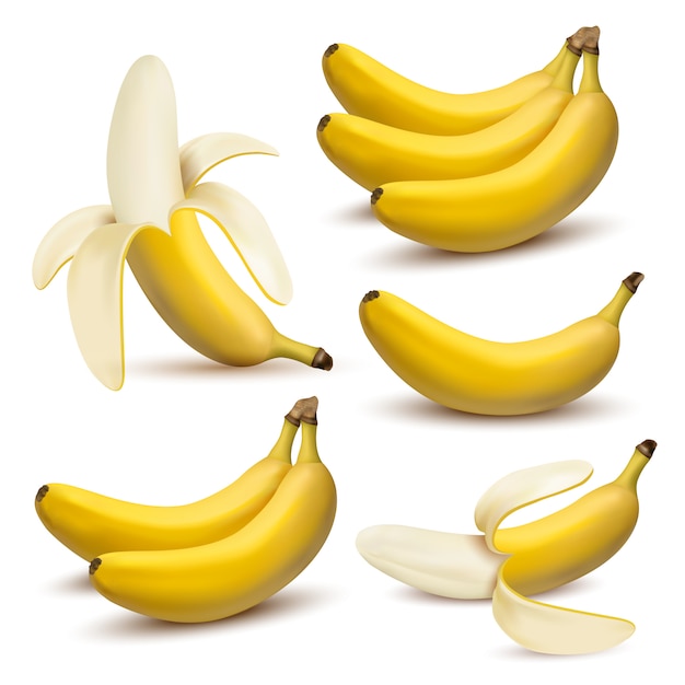 Zestaw 3d wektor realistyczne banany ilustracja