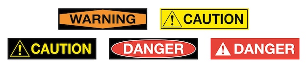 Plik wektorowy zestaw 5 etykiet ze znakami ostrzegawczymi dla przedsiębiorstw ostrzeżenie o niebezpieczeństwie