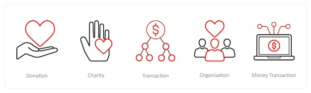 Zestaw 5 ikon crowdfundingu i darowizn, takich jak transakcja charytatywna darowizny